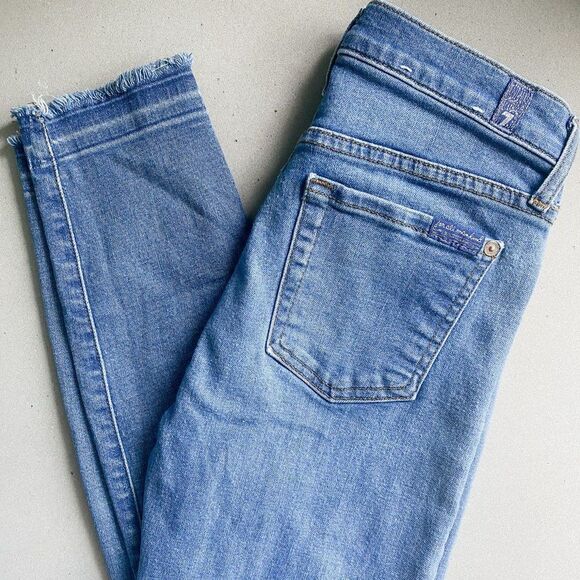 7 For All Mankind Jeans Women 25x26 Alta Blue Ankle Skinny Release Hem Jeans - Picture 8 of 9